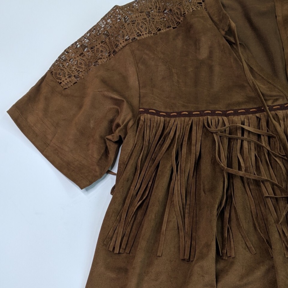 Umgee Soft Faux Suede Fringe Western Top Medium - Picture 5 of 8